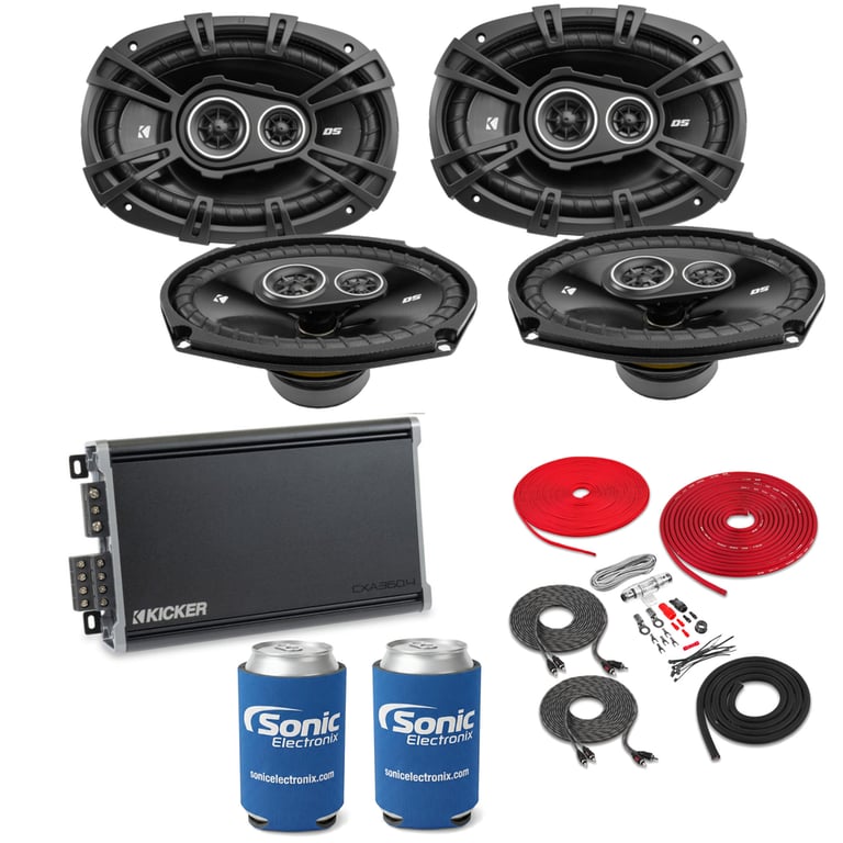 2 Pairs Kicker DSC6930 Speakers w/ Kicker Amp w/ Free Amp Install Kit Image 1