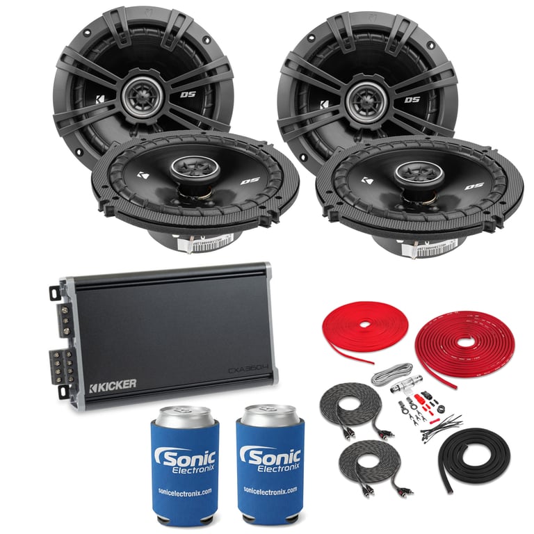 2 Pairs Kicker 6.5" Speakers (DSC650) + CXA360.4 Amp w/ Free Amp Install Kit Image 1