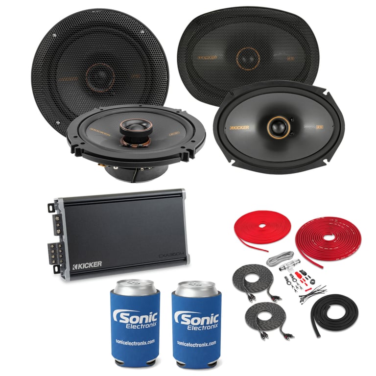 Kicker 2 Pairs Speakers (KSC65, KSC69) + Amp (CXA360.4) w/ Free Amp Install Kit Image 1