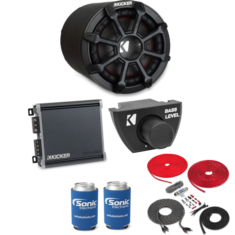 Kicker CWTB82 Subwoofer & CXA400.1 Amp w/ Bass Knob w/ Free Amp Install Kit Image 1