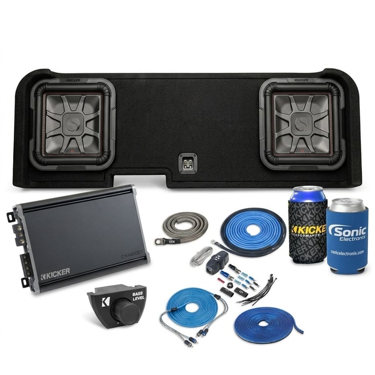 Kicker KGMDL7T12 Sub Enclosure + CXA1200.1 Amp w/ Free Amp Install Kit Image 1