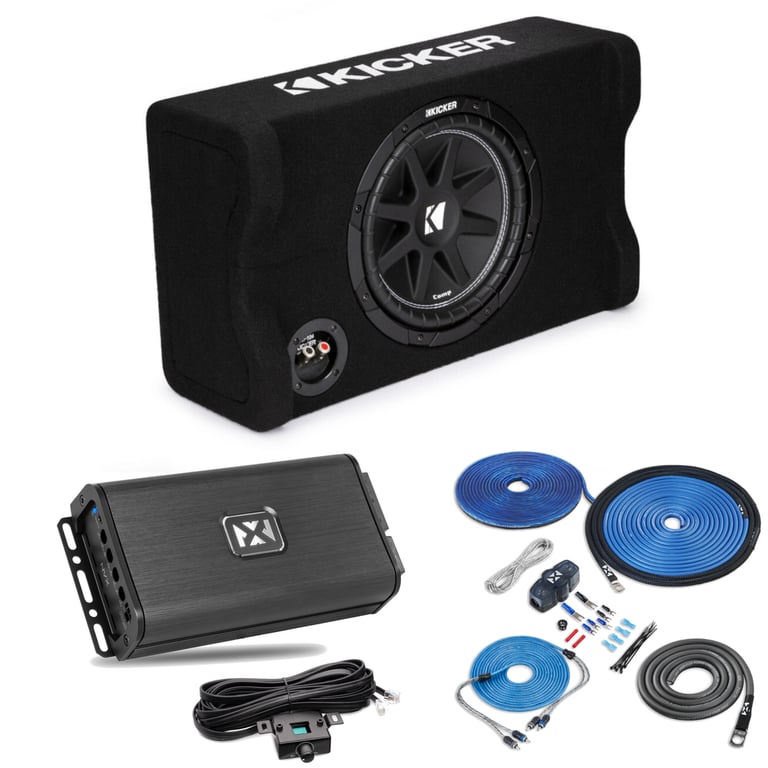 Kicker 10" Subwoofer Enclosure (48CDF104) + NVX Amplifier + Amp Kit Image 1