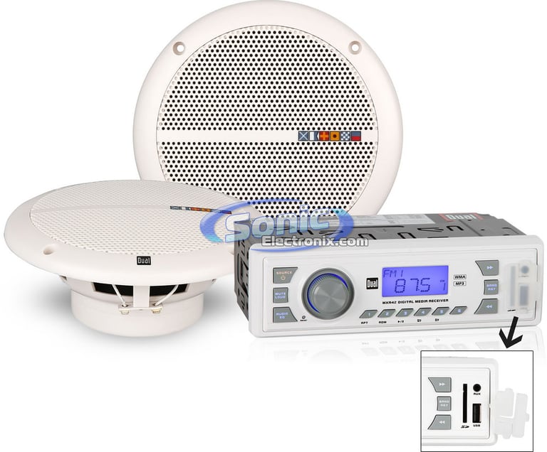 Dual MXCP42 Marine Head Unit + 6-1/2" Speakers (Factory Refurbished) Image 1