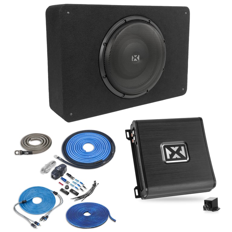 NVX BXSQ112 12" Subwoofer Enclosure + Monoblock Amplifier + Amp Kit Image 1