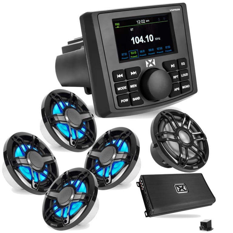 NVX Receiver + 2 Pairs 6.5" Speakers + 10" Subwoofer + 5-Channel Amplifier Image 1