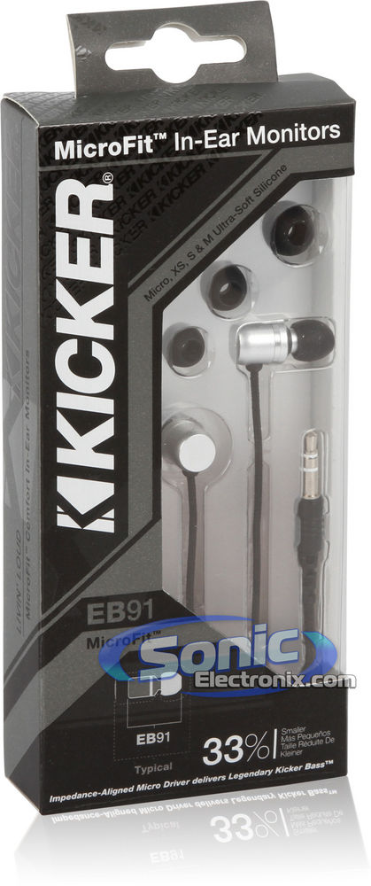 Kicker EB91S In-Ear Monitor Headphones Stereo Earbuds (EB91 Silver) Image 7