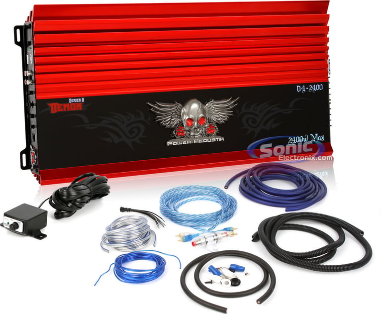 Power Acoustik D4-2400 + Amplifier Kit Bundle Image 1