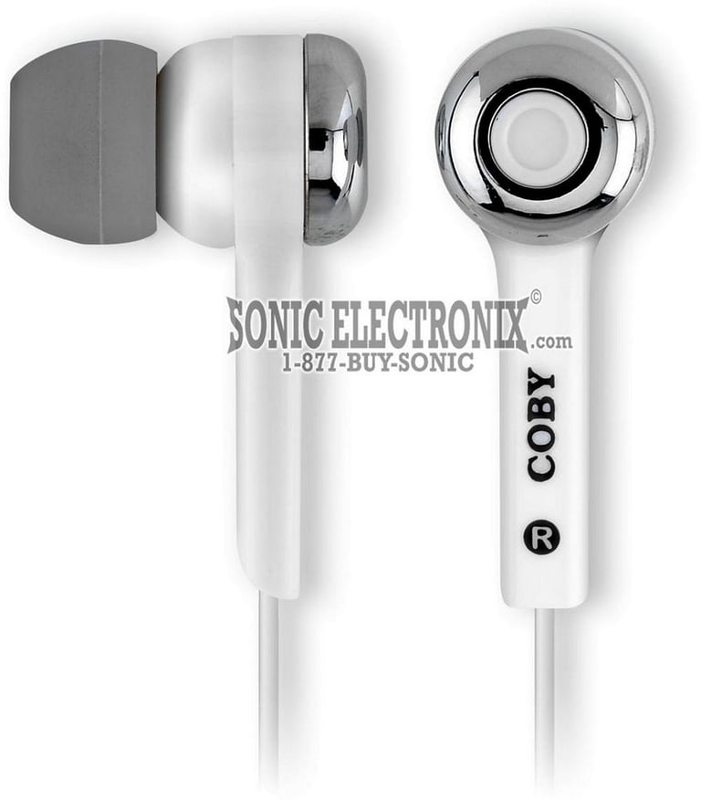 Coby CVE91WHT (CV-E91WHT) White Noise Isolating Stereo Earphones With Volume Control Image 1