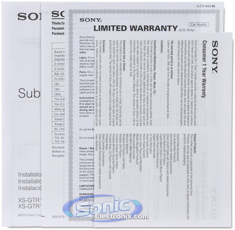 Sony XS-GTR120L Subwoofer Pair Combo Image 9