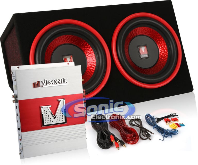 Open Box Visonik Amplifier + Amp Kit + 2 10" Subwoofers + Box Super Thump Package! Image 1