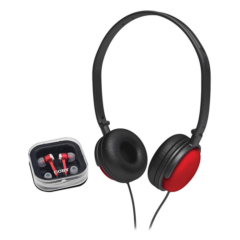 Coby CV140RED Red Jammerz DJ Style Headphone and Earbud Combo Image 1