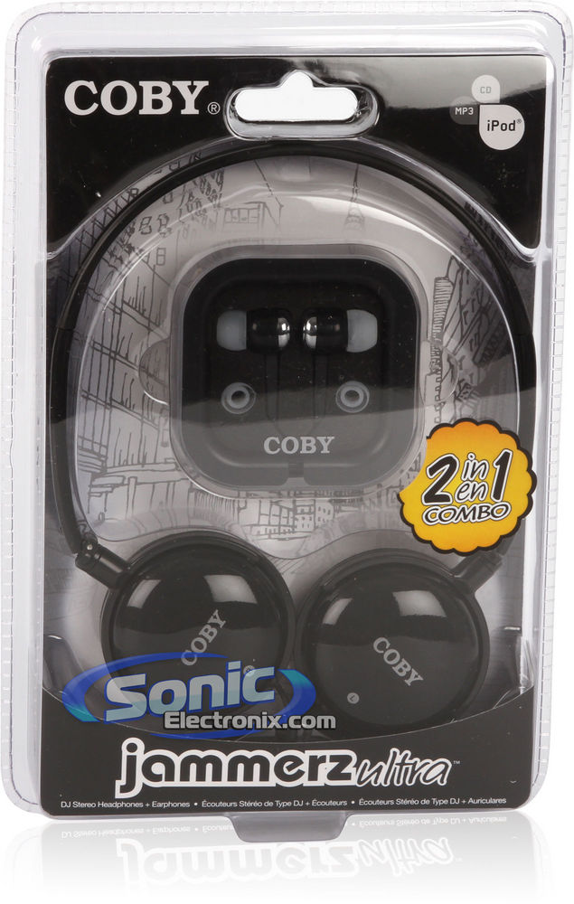 Coby CV140BLK Black Jammerz DJ Style Headphone and Earbud Combo Image 2