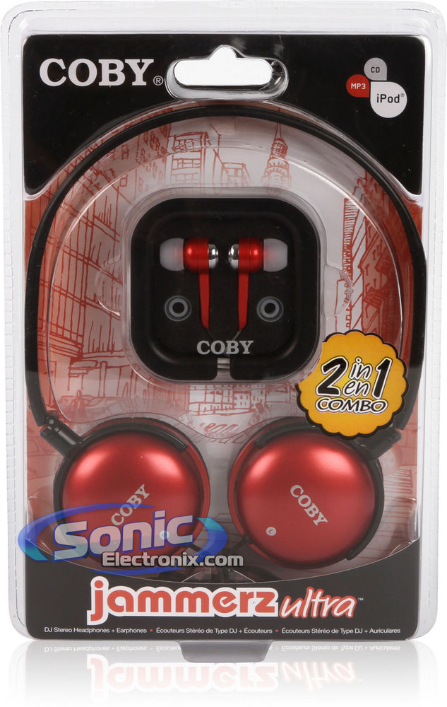 Coby CV140RED Red Jammerz DJ Style Headphone and Earbud Combo Image 2
