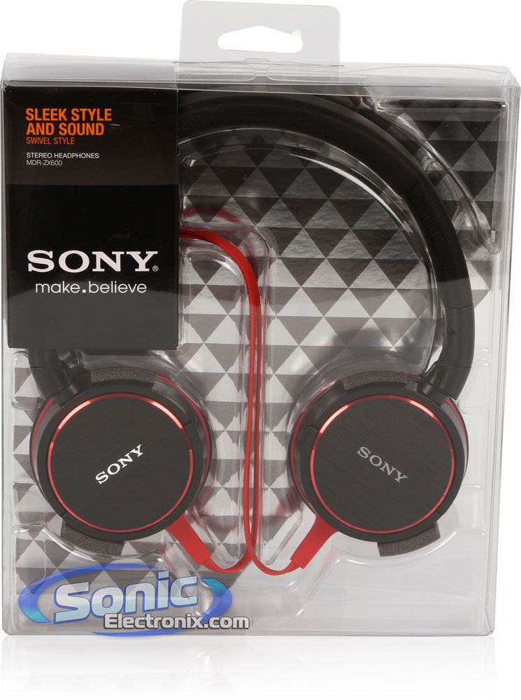 Sony MDR-ZX600/BLK (MDRZX600/RC) DJ Style On-Ear Headphones - Black/Red Image 6