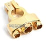 NGPBT - Negative Gold Plated Battery Terminal with one 4 Gauge Input and two 8 Gauge Outputs Image 1