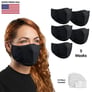 (5-Count) XRGO XM25BK Plain Black Cloth Reusable Face Masks + 10 PM.2 Filters Image 1