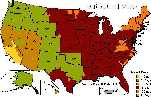 Map of outbound transit times